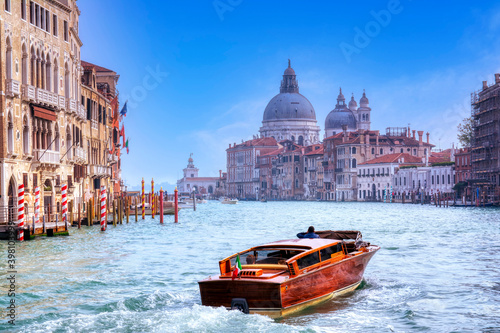 Water taxi on the Grand canal , Venice