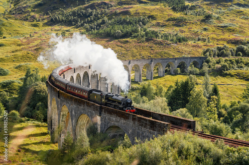 Steam Train on Glenfinnan Viaduct in Scotland in August 2020
