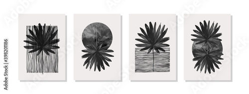 Abstract geometric, natural shapes poster set in mid century style.