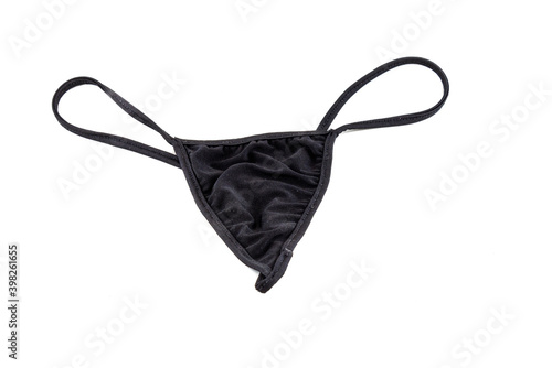 Pair of womens black g-string underwear isolated on a white background. 