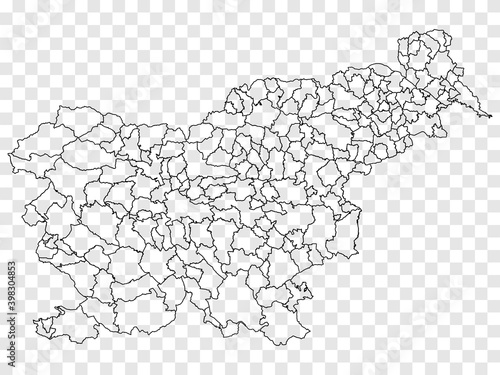 Blank map of Slovenia. Municipalities of Slovenia map. High detailed vector map of Slovenia on transparent background for your web site design, logo, app, UI. Stock vector. EPS10. 