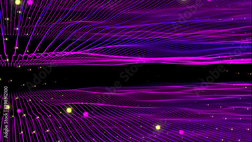 Synthwave digital. Retro Wave music album cover template with element. Cyberpunk vector illustration. Wireframe landscape background. Big Data. 3D Render elements.