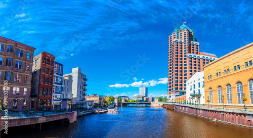 Old district street view in Milwaukee City of Wisconsin.