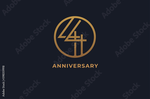Number 44 logo, gold line circle with number inside, usable for anniversary and invitation, golden number design template, vector illustration