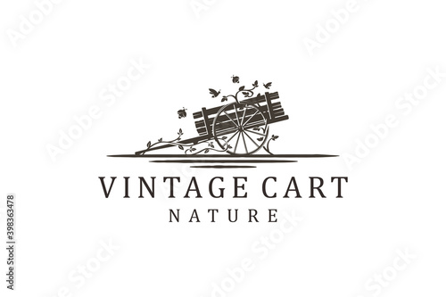 Cart vehicle traditional logo design, farming wagon wood, cart wood rustic, traditional cart design.