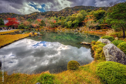 Buildings and gardens in autumn at Tenryu-ji Temple, Arashiyama, Kyoto, Japan