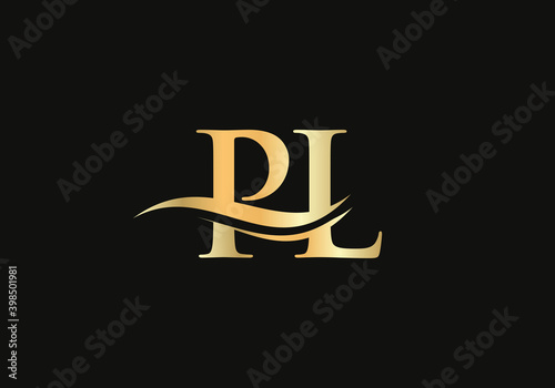 Letter PL Logo Design with water wave concept. PL letter logo design