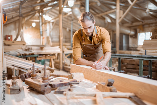 Carpenter working with a wood in the workshop