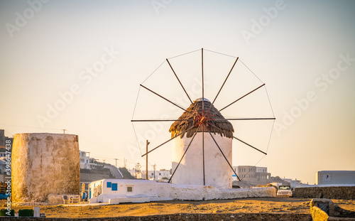 Famous windmill of Mykonos island in the morning light 
