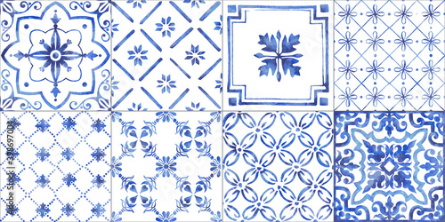 Italian ceramic tile pattern. Ethnic folk ornament. Mexican talavera, Portuguese azulejo or Spanish majolica.