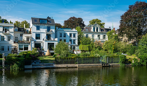 Luxury villas and real estate on the Alster in the Winterhude district of Hamburg, Germany