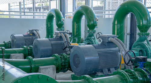 Electric motors driving centrifugal pumps of water system.