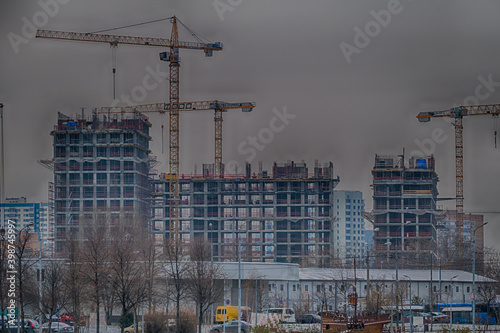 Construction in Moscow using cranes firter PS 2020