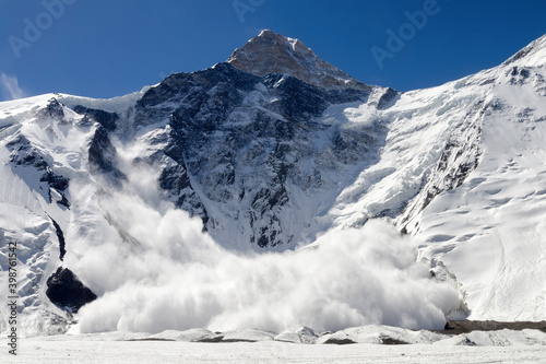 Huge avalanche from Khan Tengri peak (7010 m), Central Tian Shan, Kazakhstan.