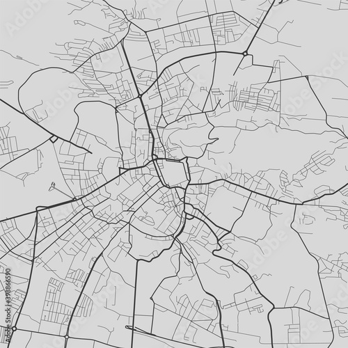 Urban city map of Lviv. Vector poster. Grayscale street map.