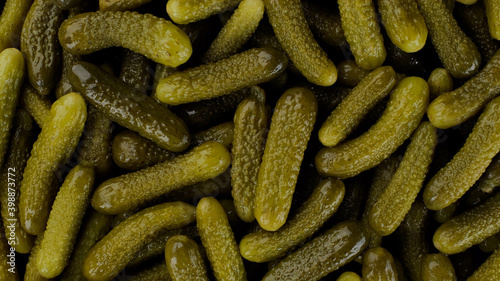 Pickled gherkins cucumbers top view