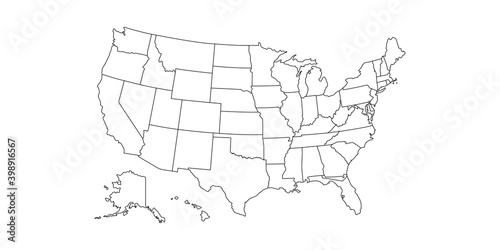 Linear map of USA. United States of America concept map. State maps. Vector illustration