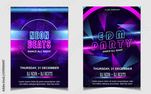 Night dance party electro music poster layout design template background with dynamic gradient style. Colorful style vector for concert disco, club party, event flyer invitation, cover festival 
