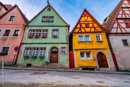 Traditional colourful architecture of Rothenburg ob der Tauber. Germany 