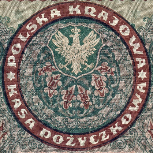 Orzeł Polski - Polska Krajowa Kasa Pożyczkowa - fragment banknotu 500 marek polskich z datą 23 sierpnia 1919 