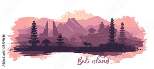 Abstract landscape of the Indonesian island of Bali with the main attractions