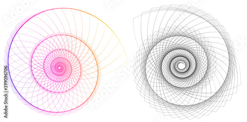 Abstract spiral rainbow design element on white background of twist lines