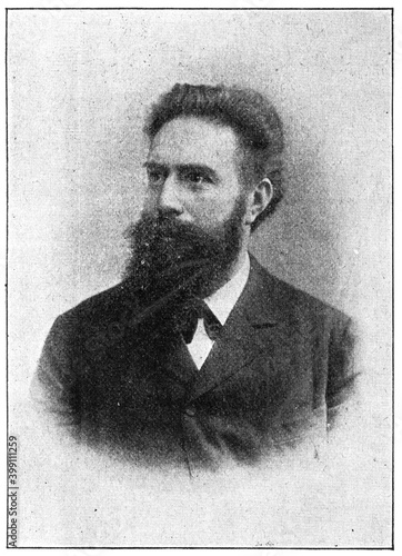 Portrait of Wilhelm Conrad Roentgen - a German mechanical engineer and physicist. Illustration of the 19th century. Germany. White background.