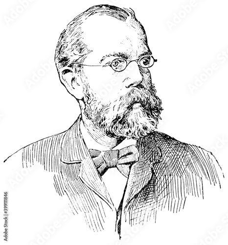 Portrait of Heinrich Hermann Robert Koch - a German physician and microbiologist. Illustration of the 19th century. Germany. White background.