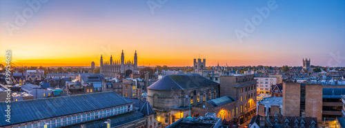 Skyline sunset panorama of Cambridge city in England. United Kingdom 