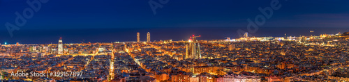 Panorama of Barcelona city centre at dusk. Spain