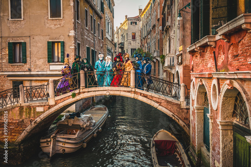 Tourists dressed for carnival in Venice, Italy