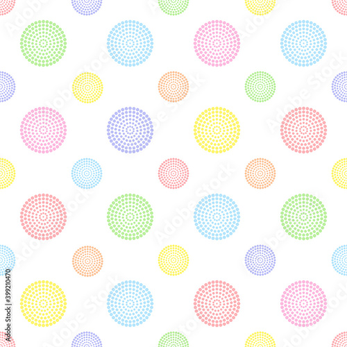 Rainbow seamless polka dot pattern, vector illustration. Seamless pattern with pastel colorful circles of dots. Kids pastel rainbow geometric background