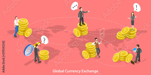 3D Isometric Flat Vector Conceptual Illustration of Global Currency Exchange, Online Banking, Money Transfer.