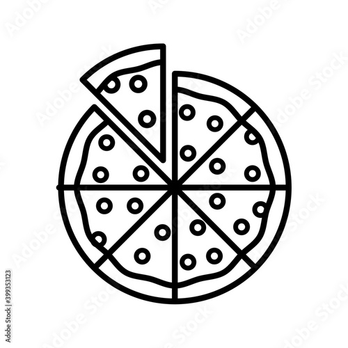 Outline, simple vector pizza icon isolated on white background.