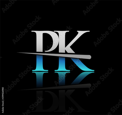 initial logotype letter PK company name colored blue and silver swoosh design. vector logo for business and company