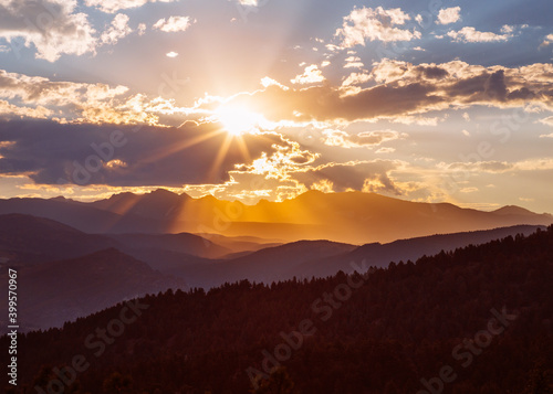 Beautiful sunset over the mountains. Colorado Springs, USA