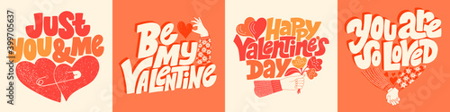 Vector card set for valentines day. Romantic collection for social media, print, t-shirt, card, poster, gift, landing page, web design elements. Hand-drawn lettering typography. Doodle illustration.