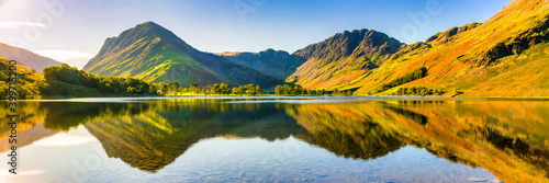 Beautiful morning panorama of Buttermere lake in the Lake District. England