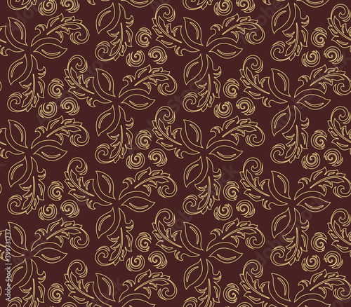 Floral ornament. Seamless abstract classic background with flowers. Golden pattern with repeating floral elements. Ornament for fabric, wallpaper and packaging