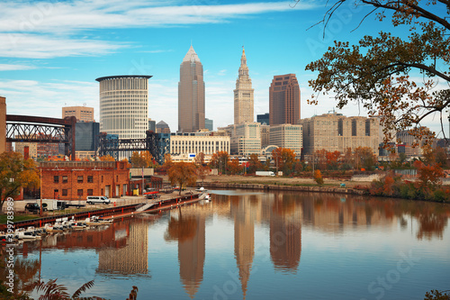 Cleveland, Ohio, USA skyline on the Cuyahoga River