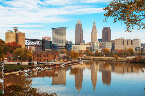 Cleveland, Ohio, USA skyline on the Cuyahoga River