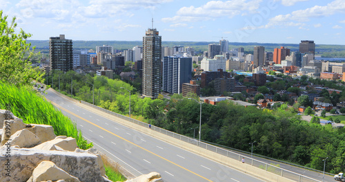 Hamilton, Ontario skyline with expressway