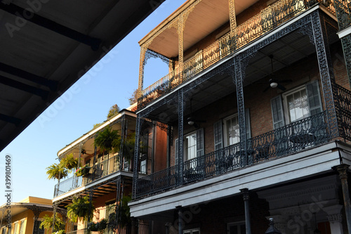 Typical New Orleans style house with balcony in French Quarter