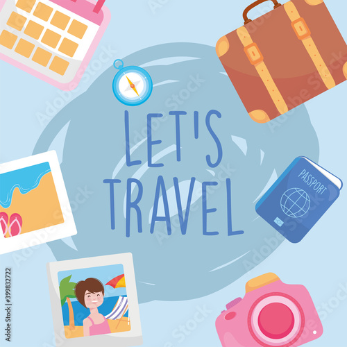 travel bag calendar pictures and camera vector design