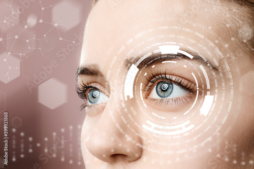 Young woman with iris scanning, closeup