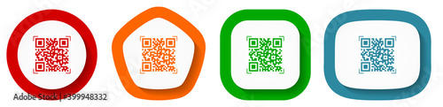 Qr code vector icon set, flat design buttons on white background