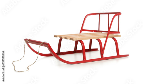 Stylish sleigh isolated on white. Winter activity