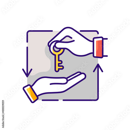 Leasing RGB color icon. Contractual arrangement calling for lessee to pay lessor for use of asset. Paying for auto or house. Isolated vector illustration