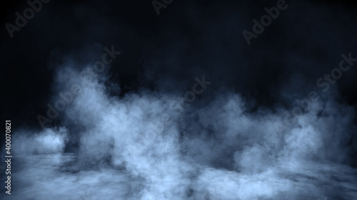 Mystery blue fog texture overlays for text or space. Smoke chemistry, mystery effect on isolated background. Stock illustration.