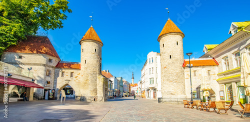Tallin old town and Viru Gates panoramic view, Estonia